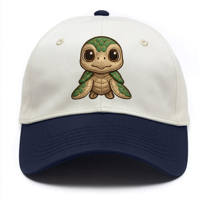 Baby Green Sea Turtle - emerald shell, large innocent brown eyes, tiny flippers, - Two Tone Cap - Navy