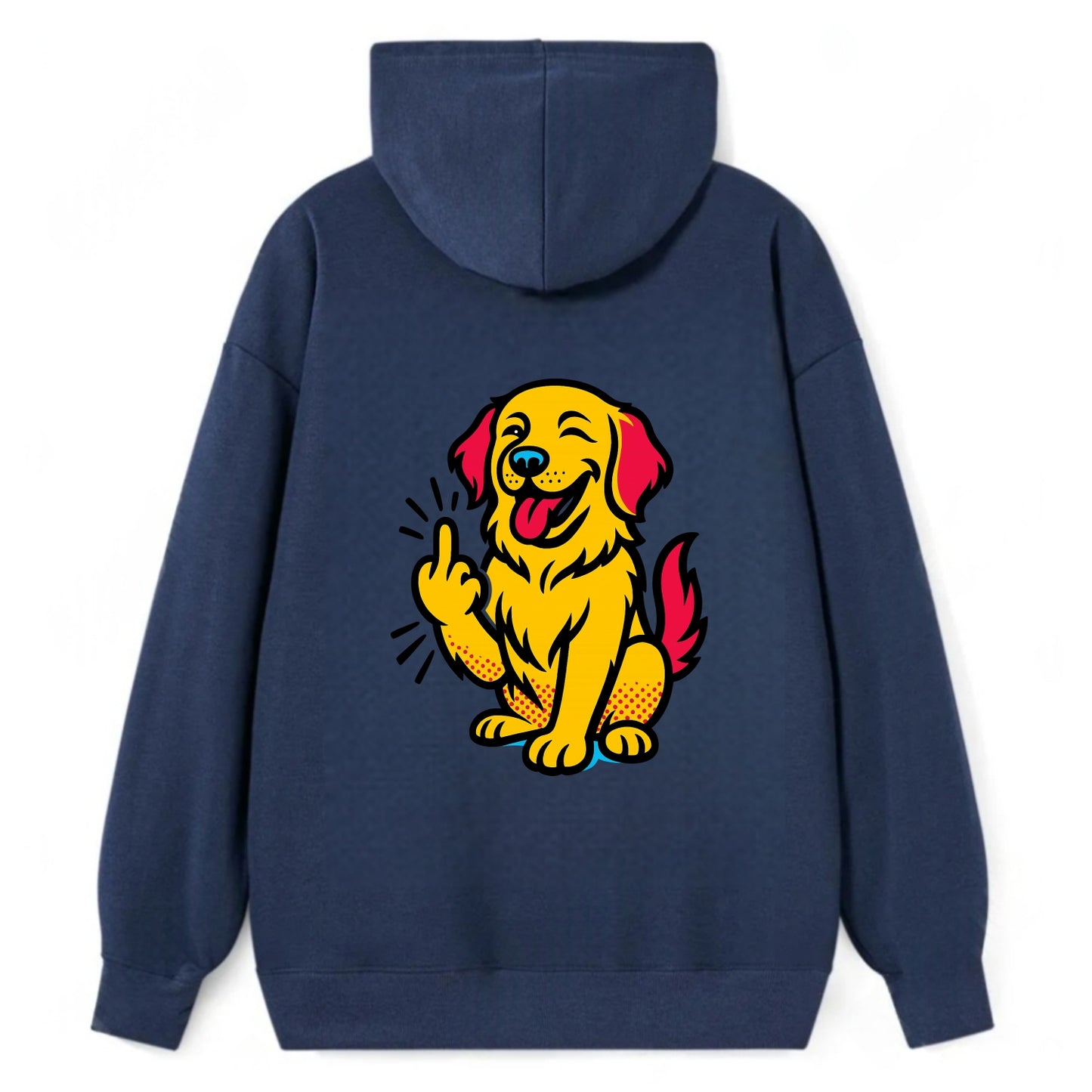 Golden Retriever with happy smile and golden coat, fluffy paw raised - Classic Pullover Hoodie - Navy