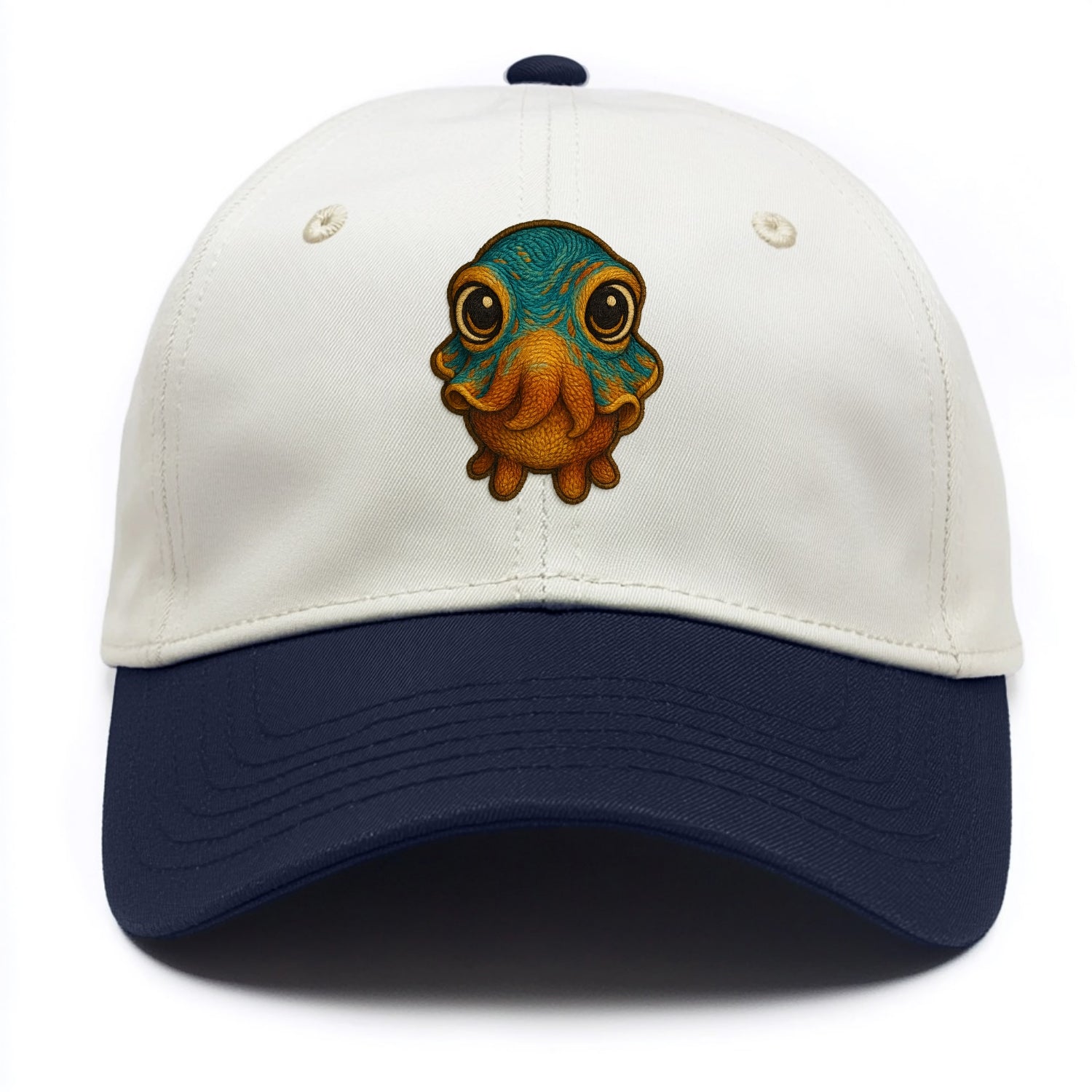 Baby Cuttlefish - color-changing skin, W-shaped pupil, front-facing, hypnotic cute - Two Tone Cap - Navy