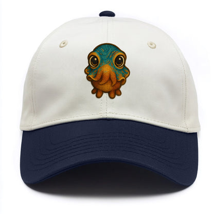 Baby Cuttlefish - color-changing skin, W-shaped pupil, front-facing, hypnotic cute - Two Tone Cap - Navy
