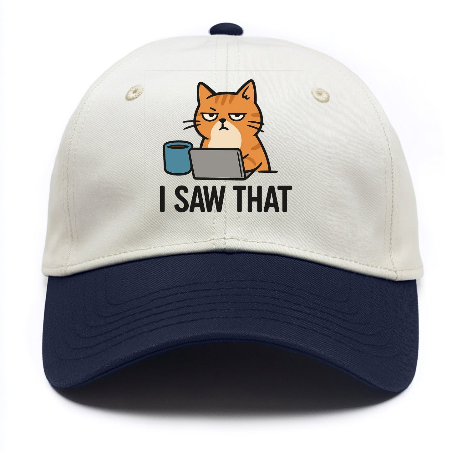 Cat with one eye open judging you - "I SAW THAT" - nothing escapes notice - Two Tone Cap - Navy