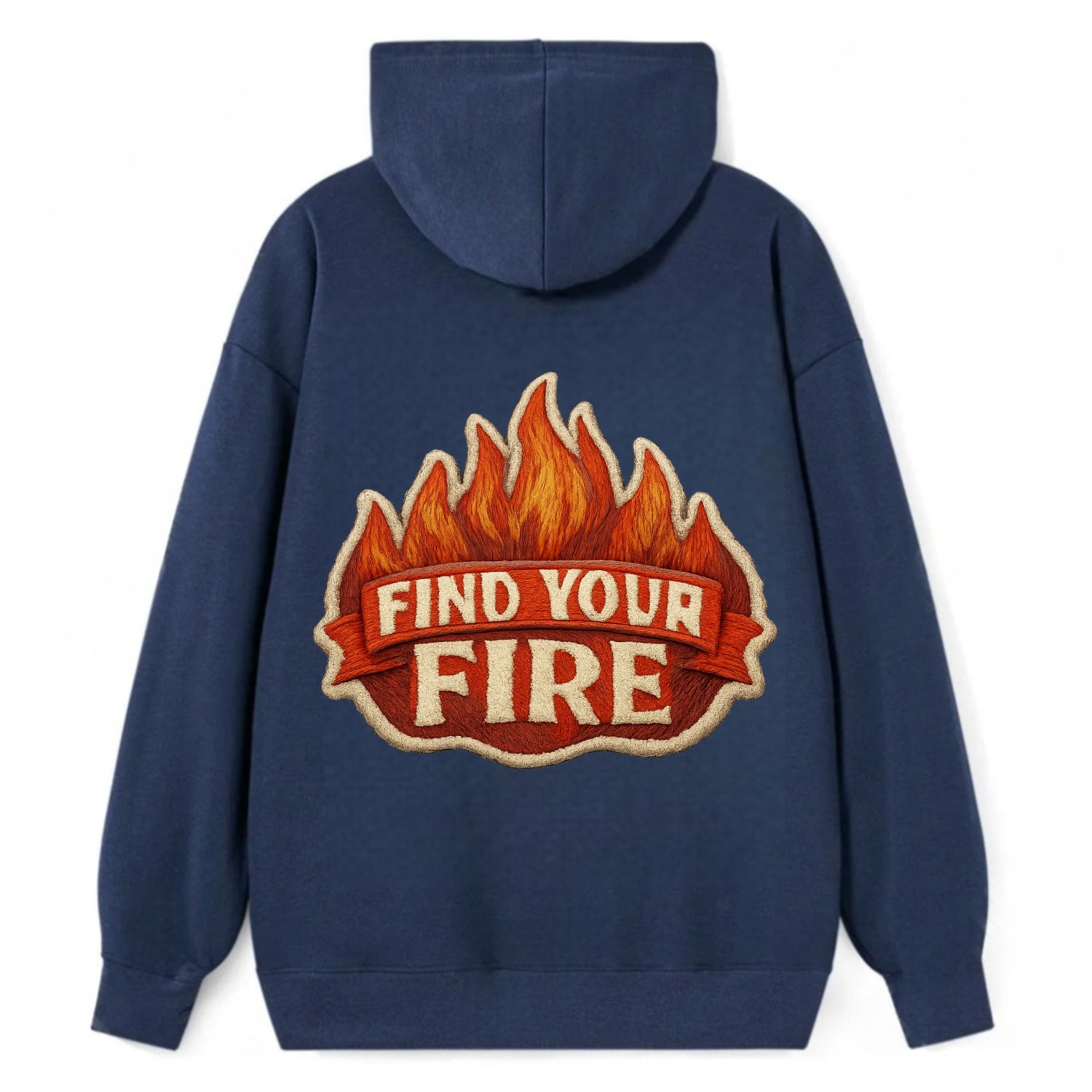 FIND YOUR FIRE - flames with text in orange , passion - Classic Pullover Hoodie - Navy