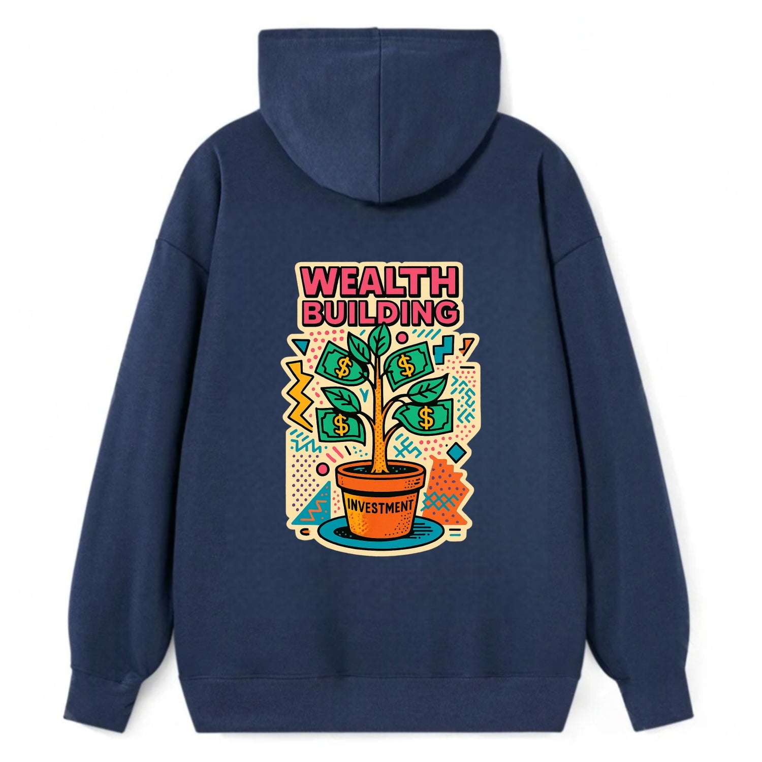 Money tree growing from investment pot - financial independence journey, - Classic Pullover Hoodie - Navy