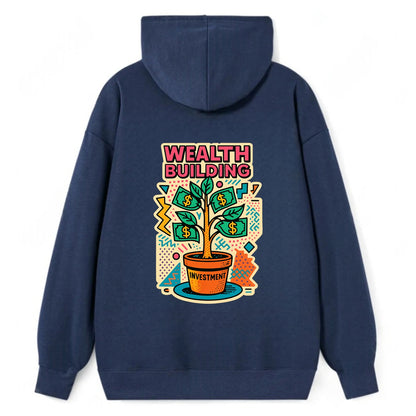 Money tree growing from investment pot - financial independence journey, - Classic Pullover Hoodie - Navy