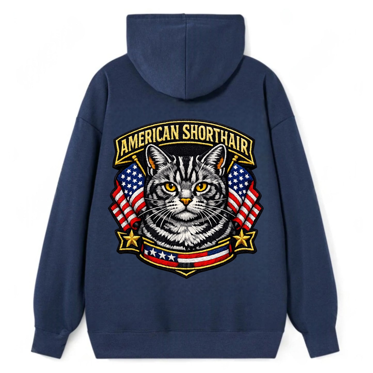 AMERICAN SHORTHAIR - classic american cat in silver tabby , all-American - Classic Pullover Hoodie - Navy