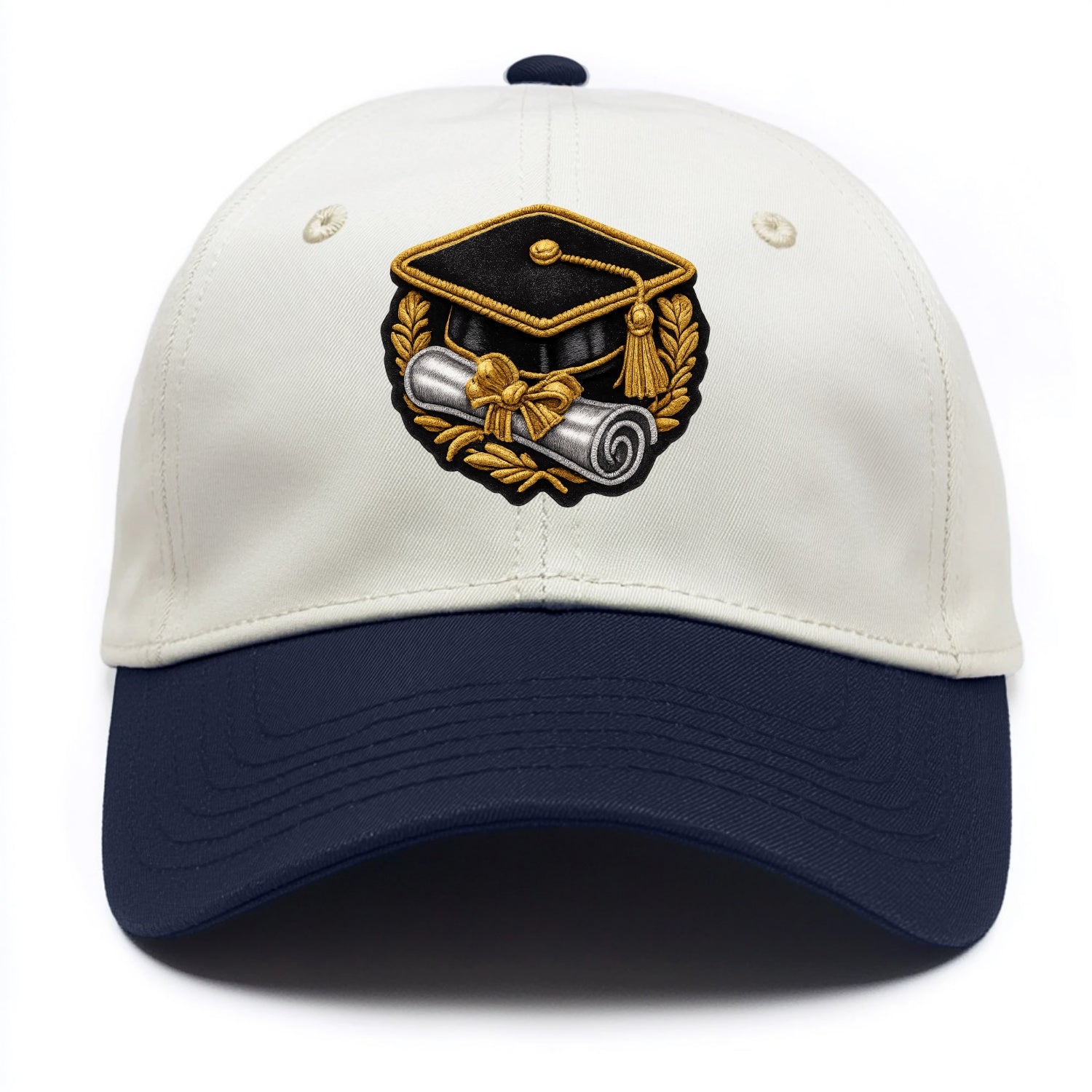 GRADUATION CAP - mortarboard with diploma in black and gold , achievement - Two Tone Cap - Navy