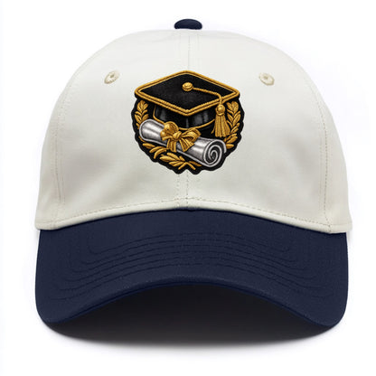 GRADUATION CAP - mortarboard with diploma in black and gold , achievement - Two Tone Cap - Navy