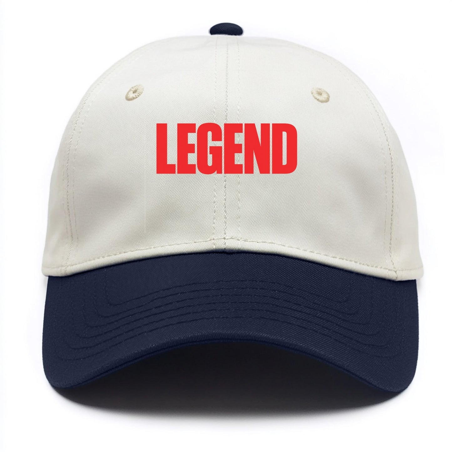 Bold typography design - "LEGEND" - remarkable person, iconic status - Two Tone Cap - Navy
