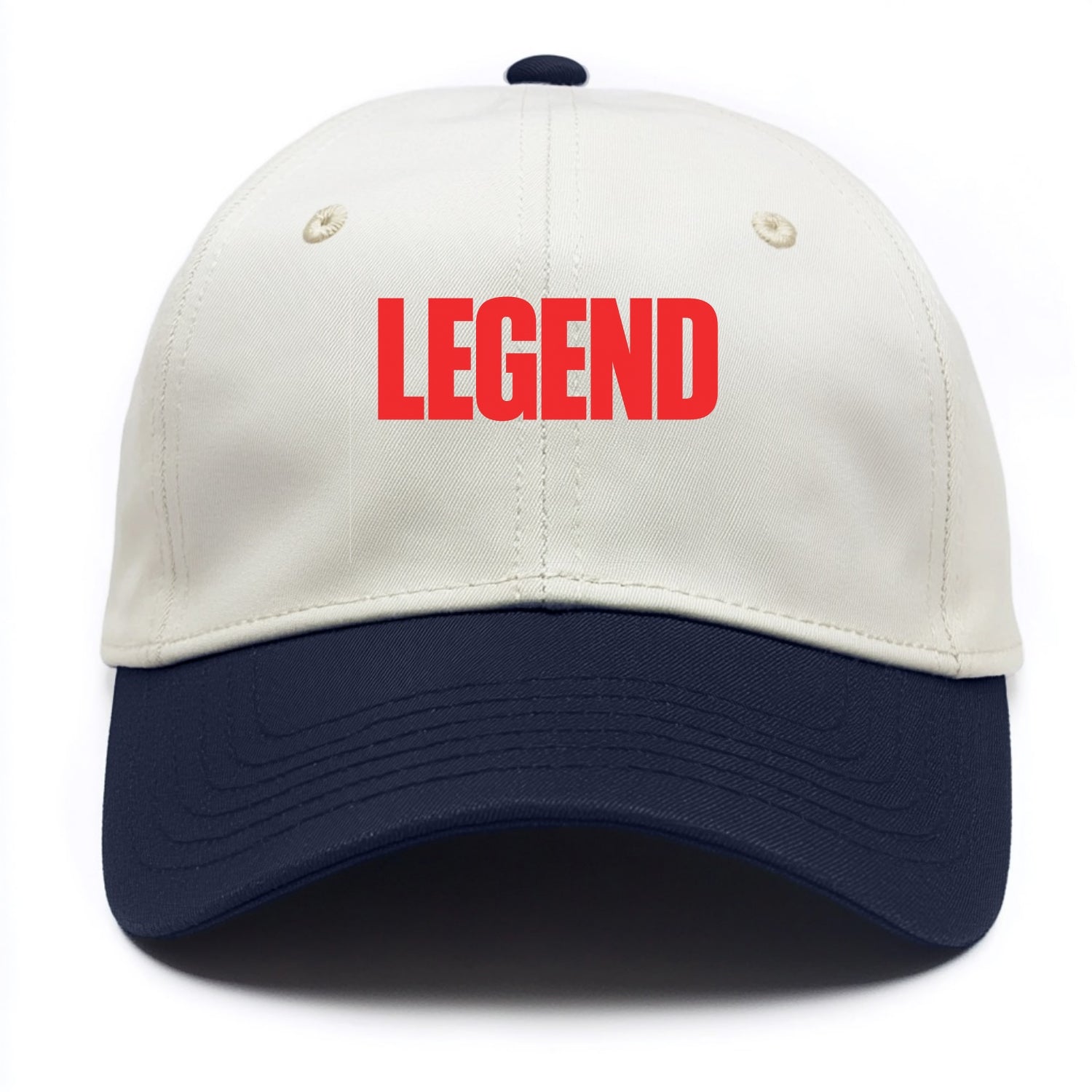 Bold typography design - "LEGEND" - remarkable person, iconic status - Two Tone Cap - Navy