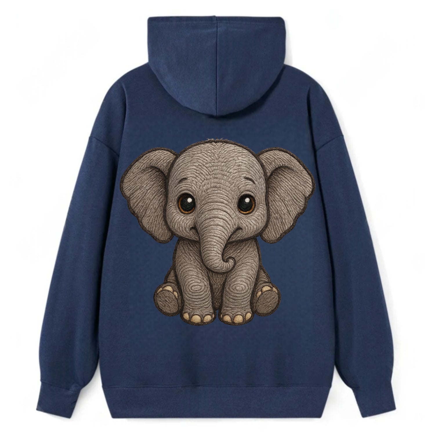 Baby Elephant - gray wrinkly, tiny trunk, large floppy ears, kind dark - Classic Pullover Hoodie - Navy