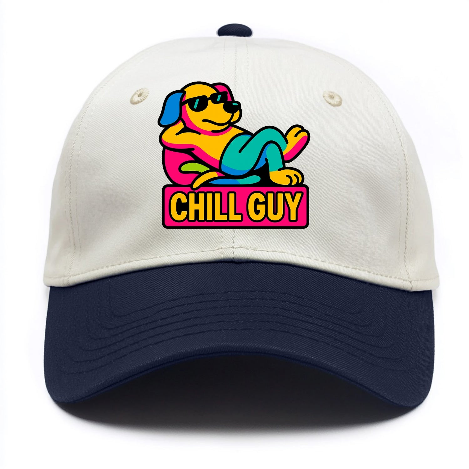 Super relaxed dog character lounging unbothered - "Chill Guy" meme energy, laid back - Two Tone Cap - Navy