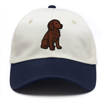 Boykin Spaniel - Rich chocolate brown wavy coat embroidered sitting pose - Two Tone Cap - Navy