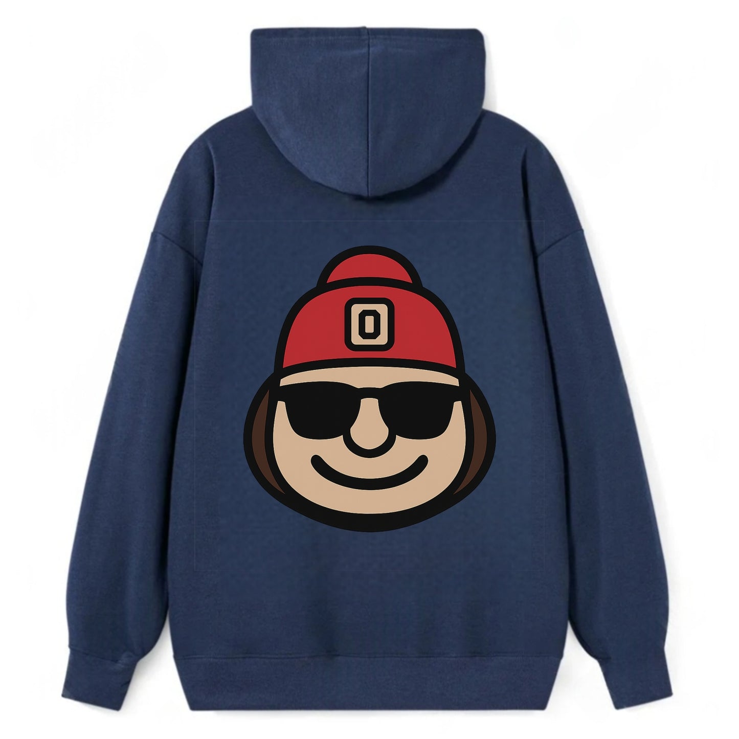 Columbus Brutus wearing Ohio State beanie with Block O patch - Classic Pullover Hoodie - Navy