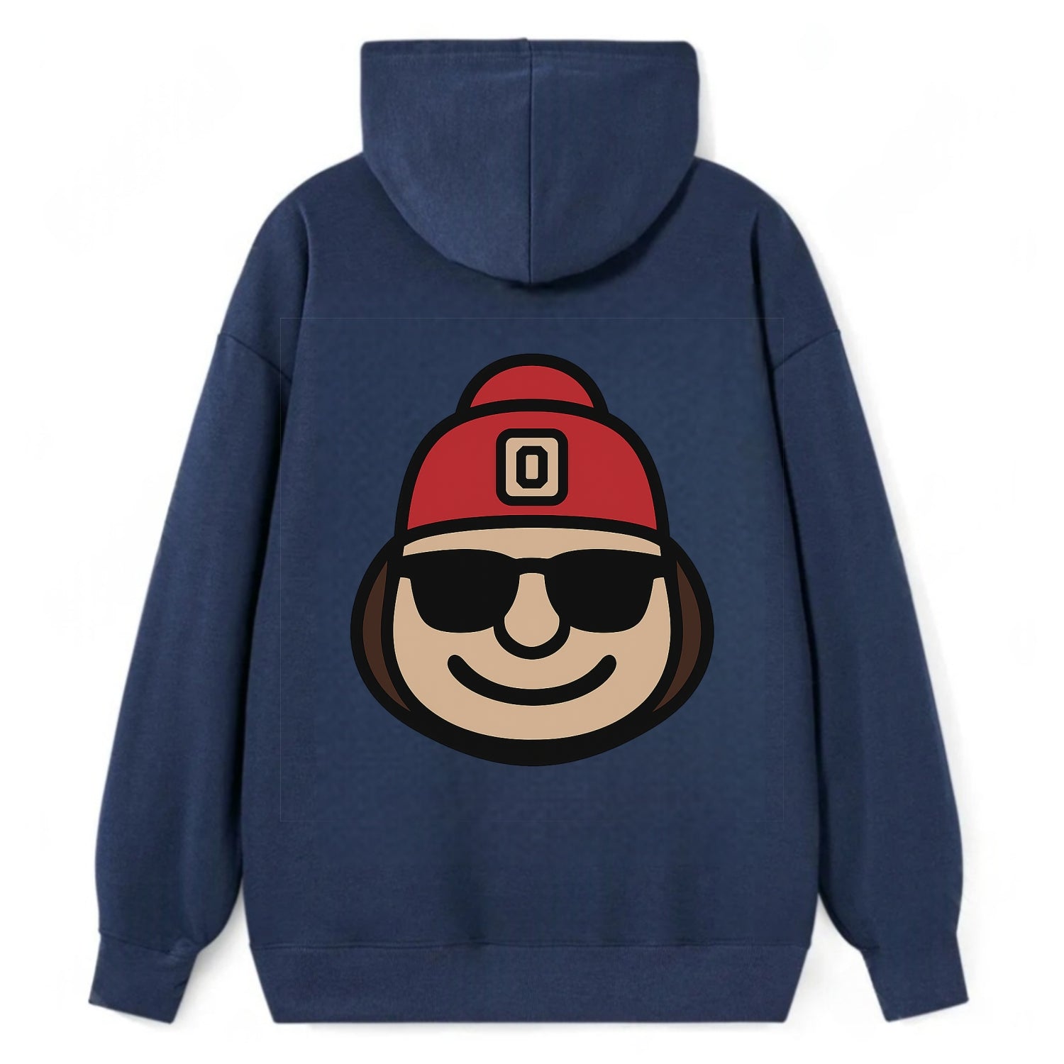 Columbus Brutus wearing Ohio State beanie with Block O patch - Classic Pullover Hoodie - Navy