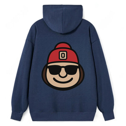 Columbus Brutus wearing Ohio State beanie with Block O patch - Classic Pullover Hoodie - Navy