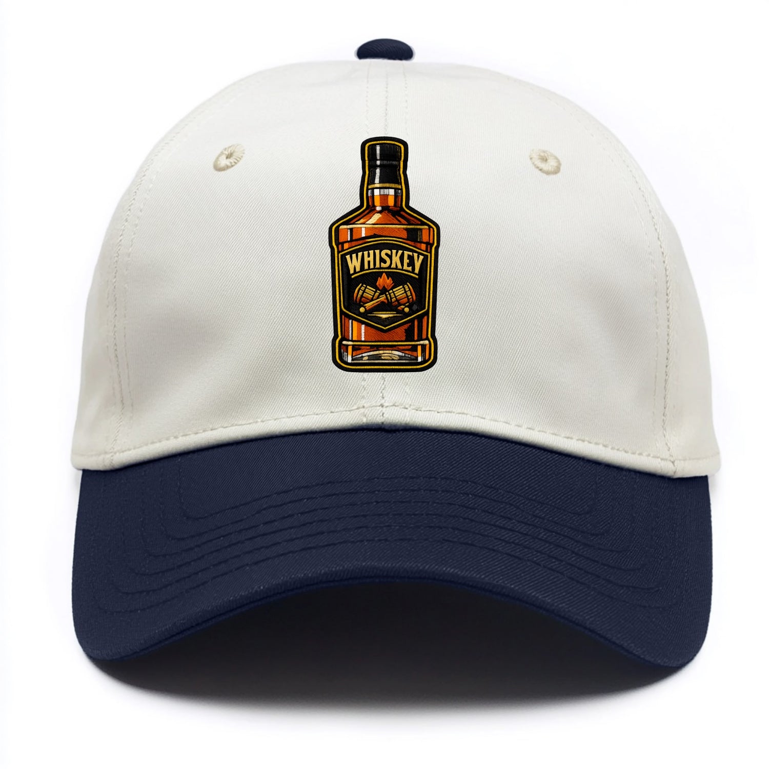 WHISKEY BOTTLE - bourbon bottle in amber and gold , spirits connoisseur - Two Tone Cap - Navy
