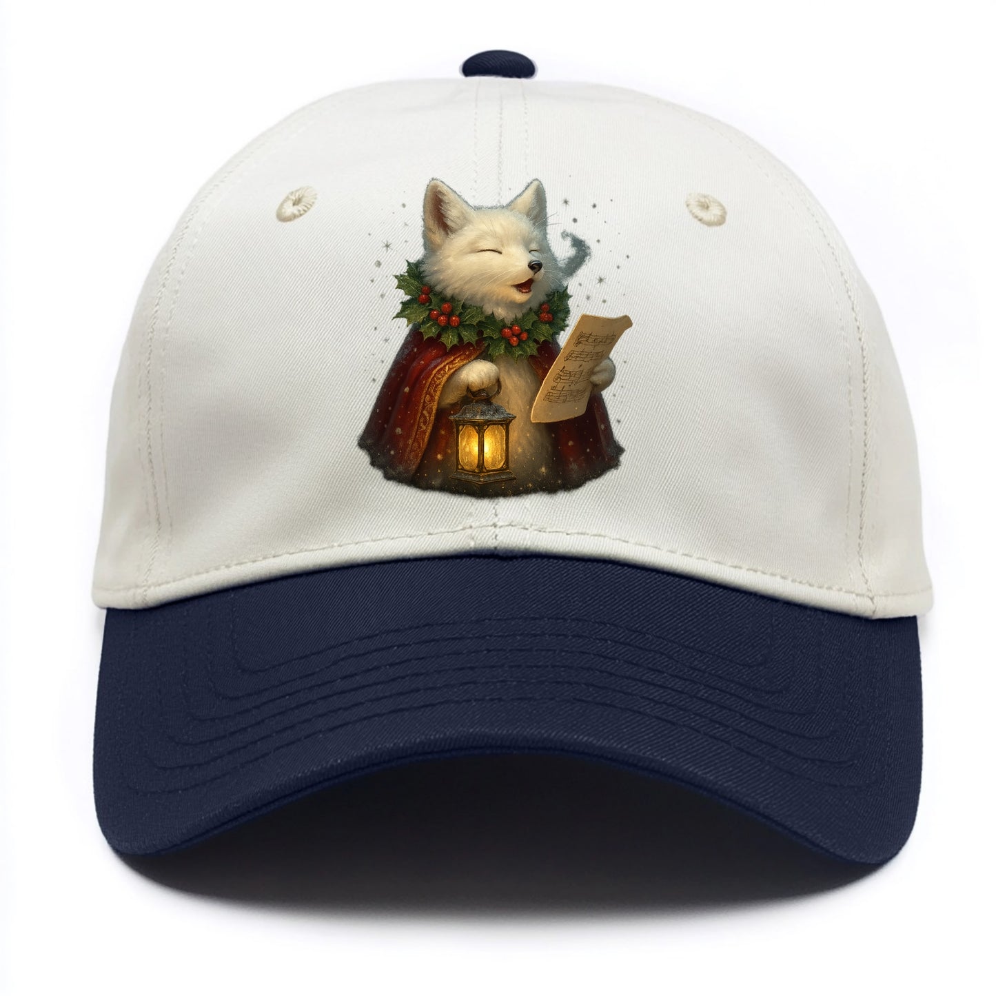 Snowbound Arctic Fox Caroler  - Two Tone Cap - Navy