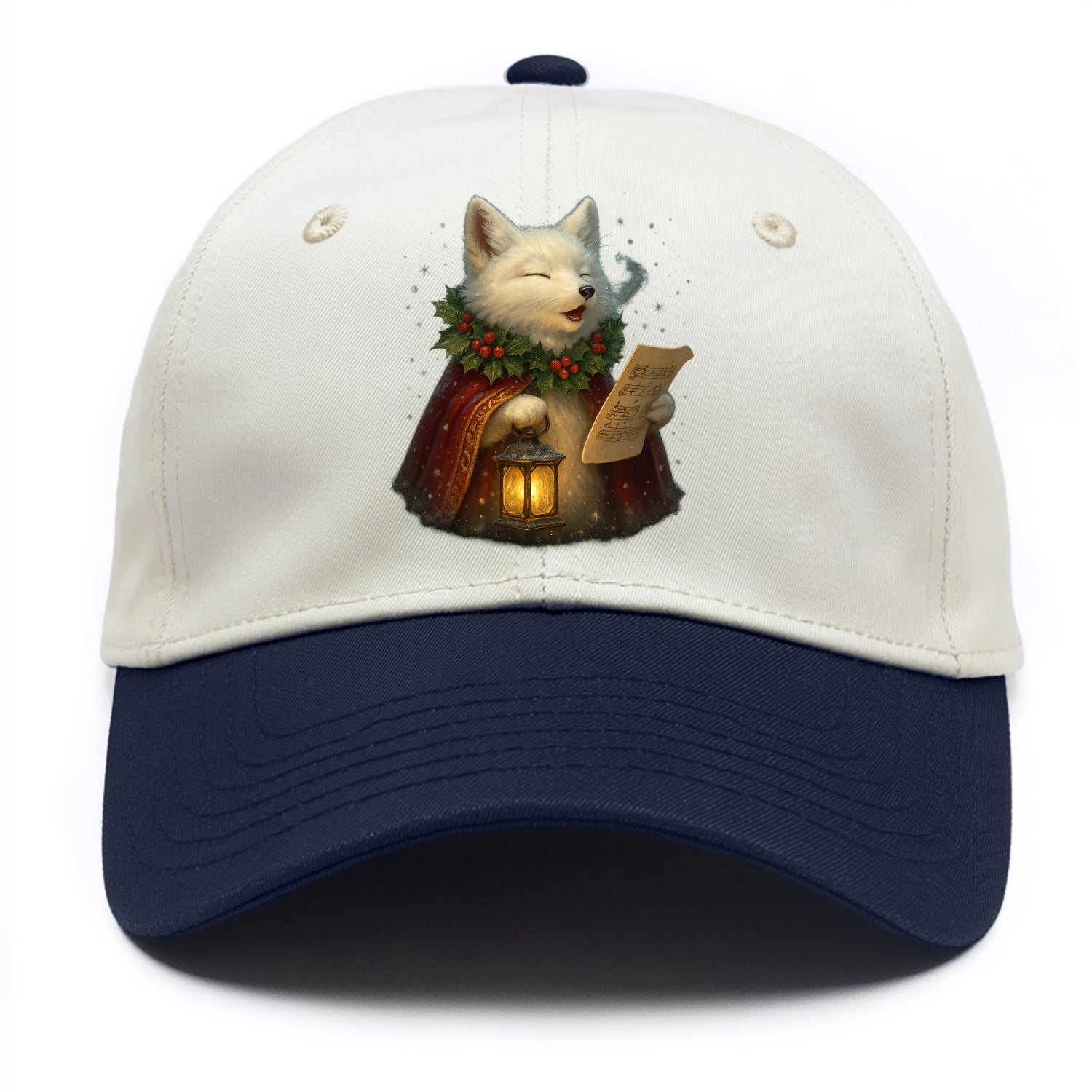 Snowbound Arctic Fox Caroler  - Two Tone Cap - Navy