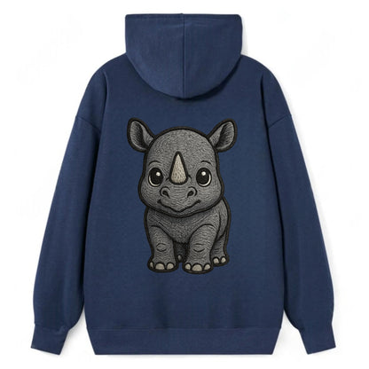 Baby Rhino - gray armor skin, tiny horn nub, round eyes, front-facing, - Classic Pullover Hoodie - Navy