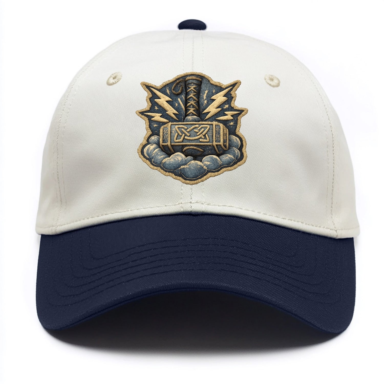 THOR HAMMER MJOLNIR - mighty hammer in silver and blue , thunder god - Two Tone Cap - Navy