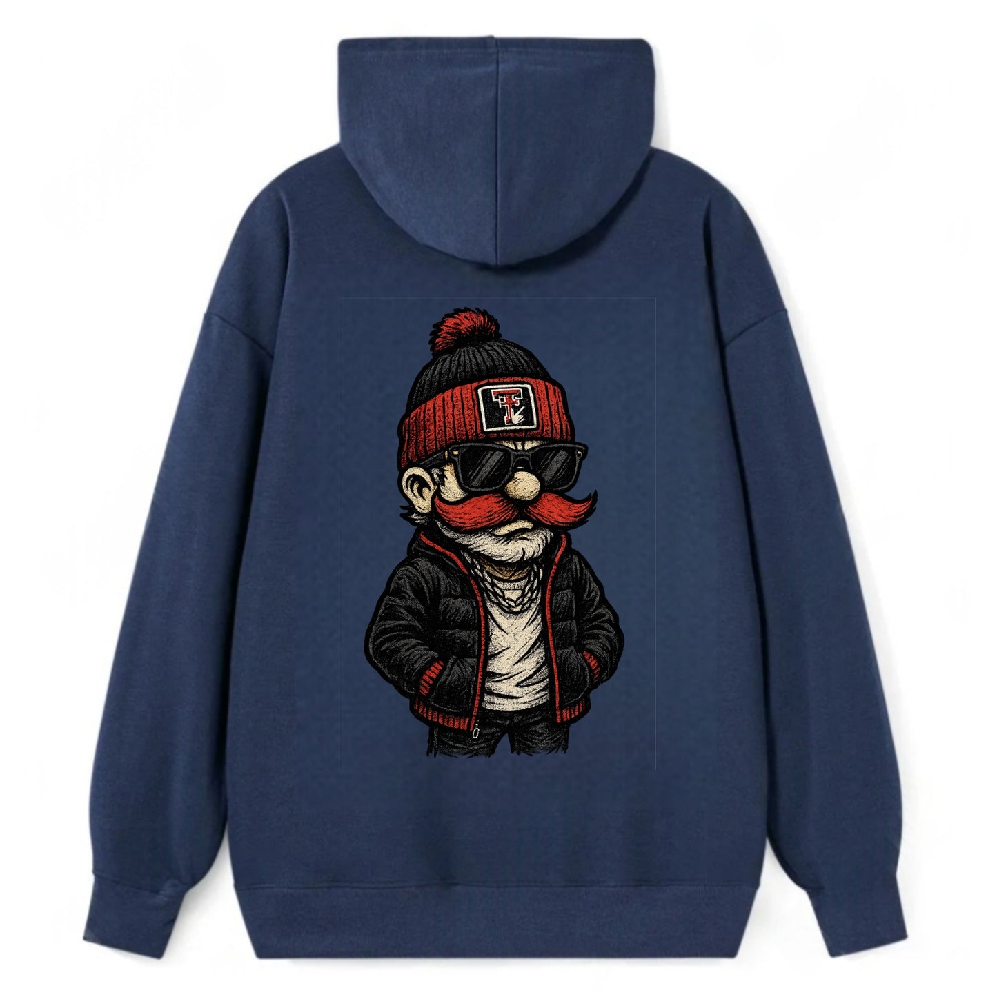 Lubbock Raider wearing Texas Tech beanie with guns up patch - Classic Pullover Hoodie - Navy