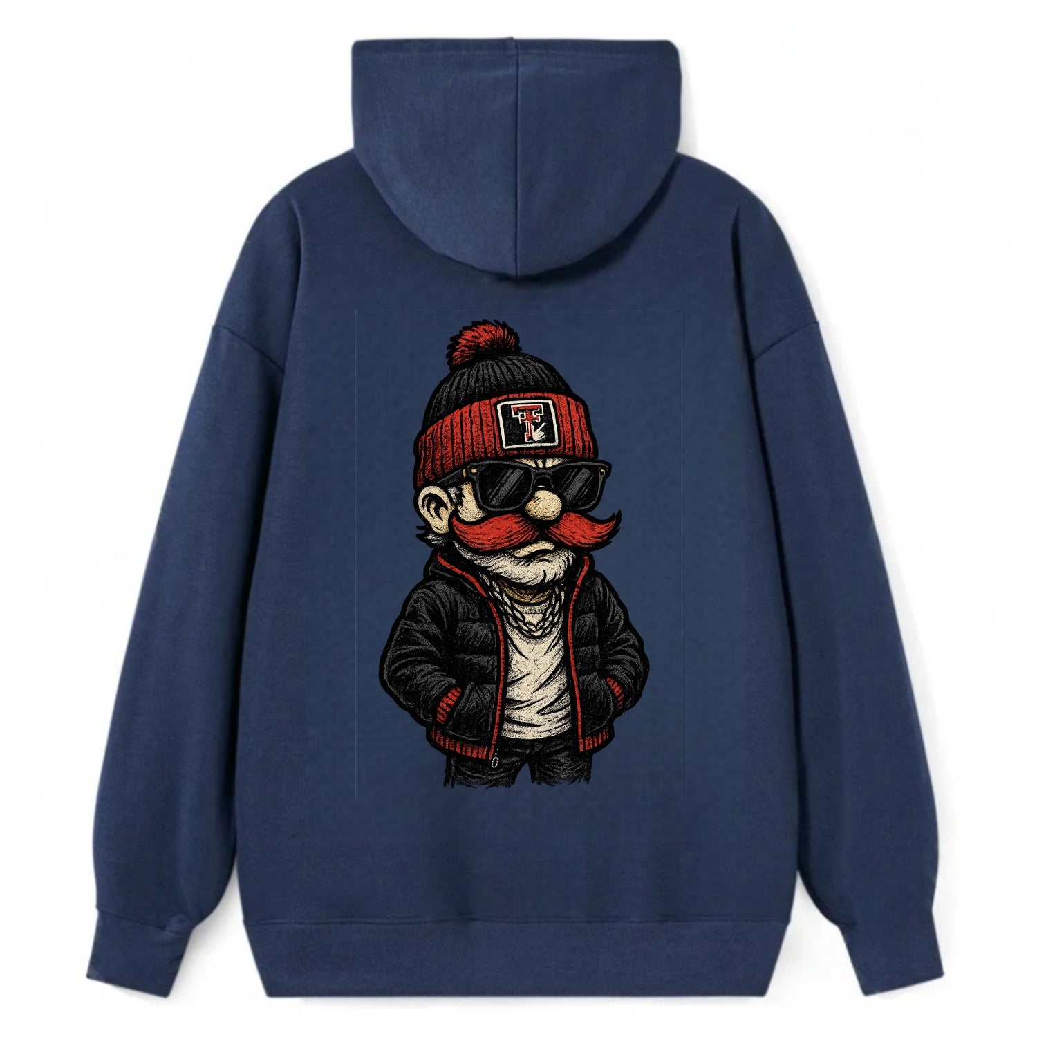 Lubbock Raider wearing Texas Tech beanie with guns up patch - Classic Pullover Hoodie - Navy