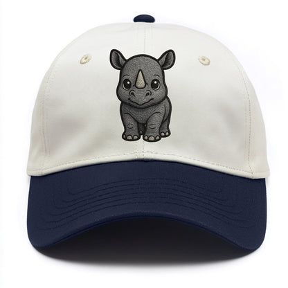 Baby Rhino - gray armor skin, tiny horn nub, round eyes, front-facing, tank baby - Two Tone Cap - Navy