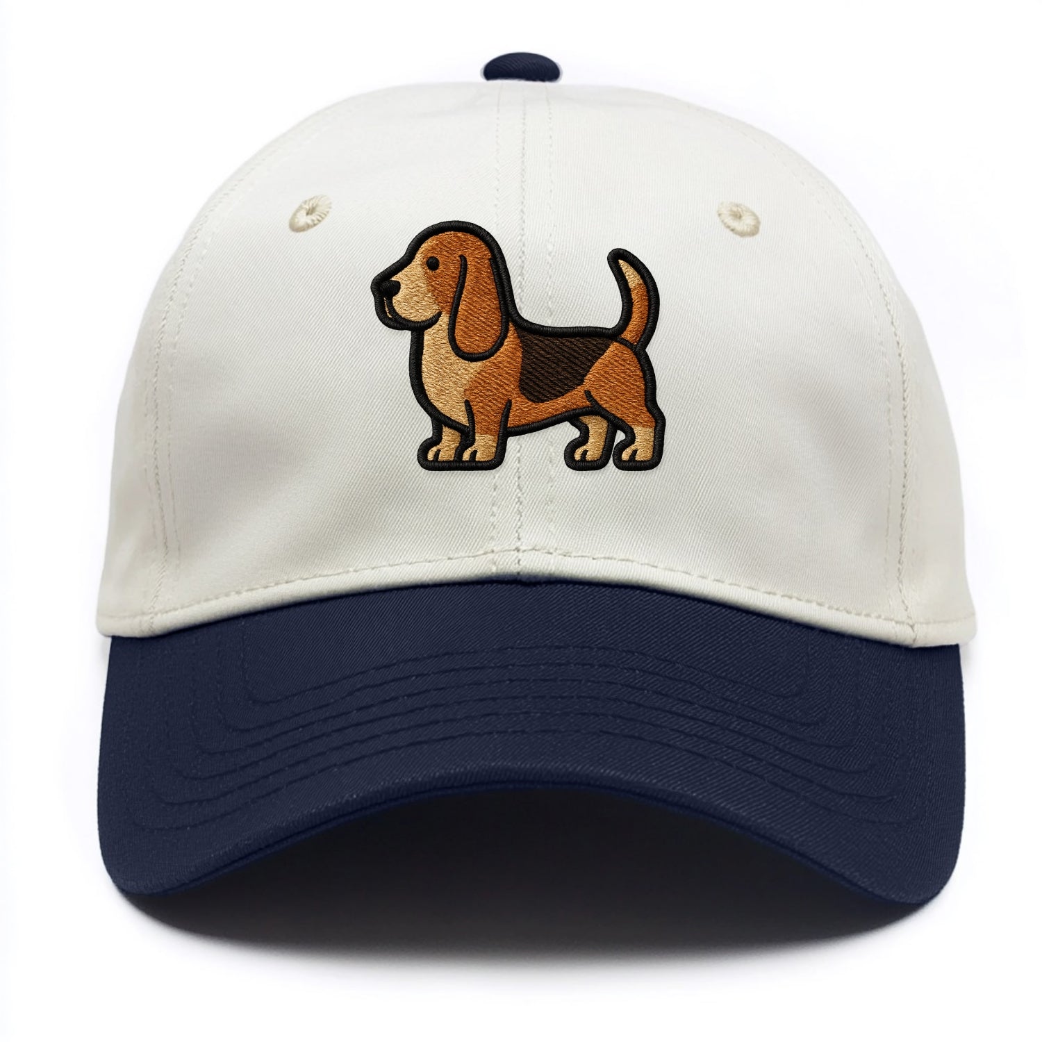 Basset Hound - Trendy low-rider design with prominent black outline - Two Tone Cap - Navy
