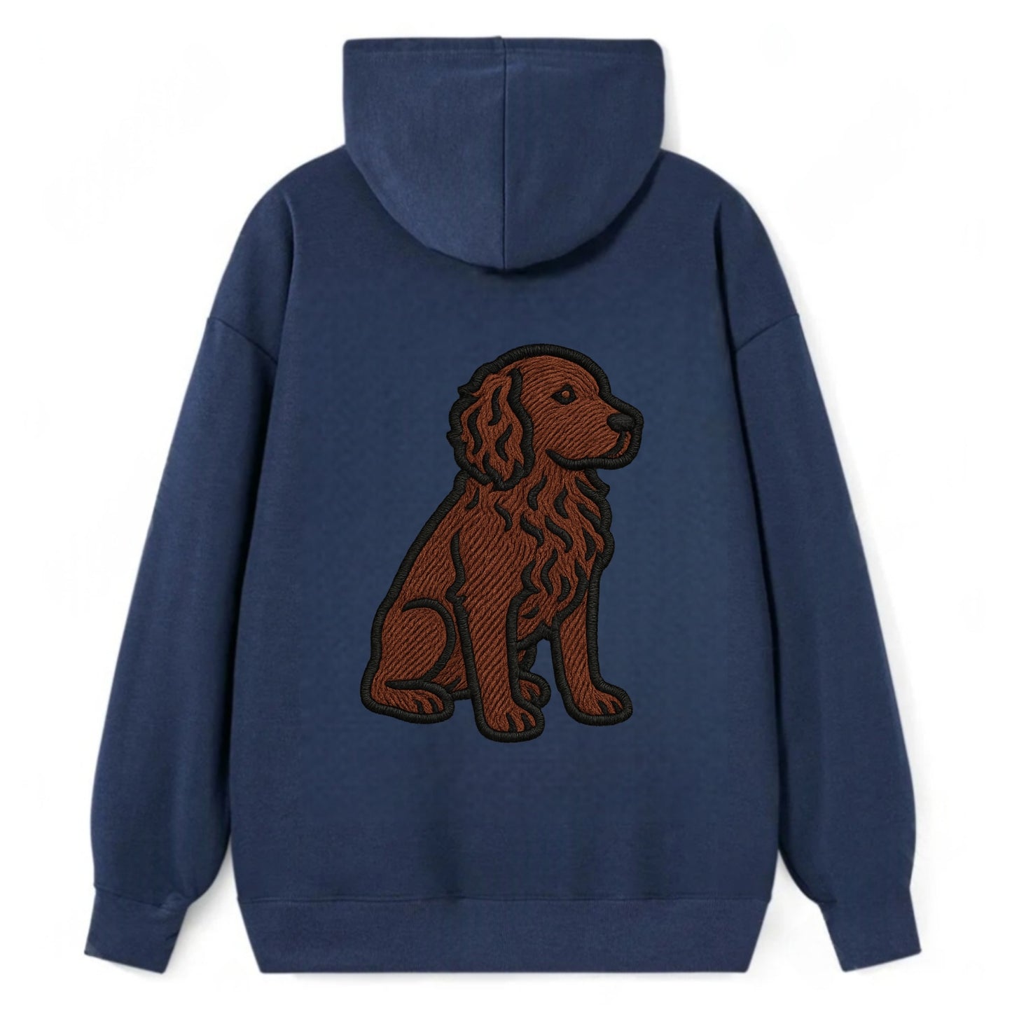Boykin Spaniel - Rich chocolate brown wavy coat embroidered sitting pose - Classic Pullover Hoodie - Navy