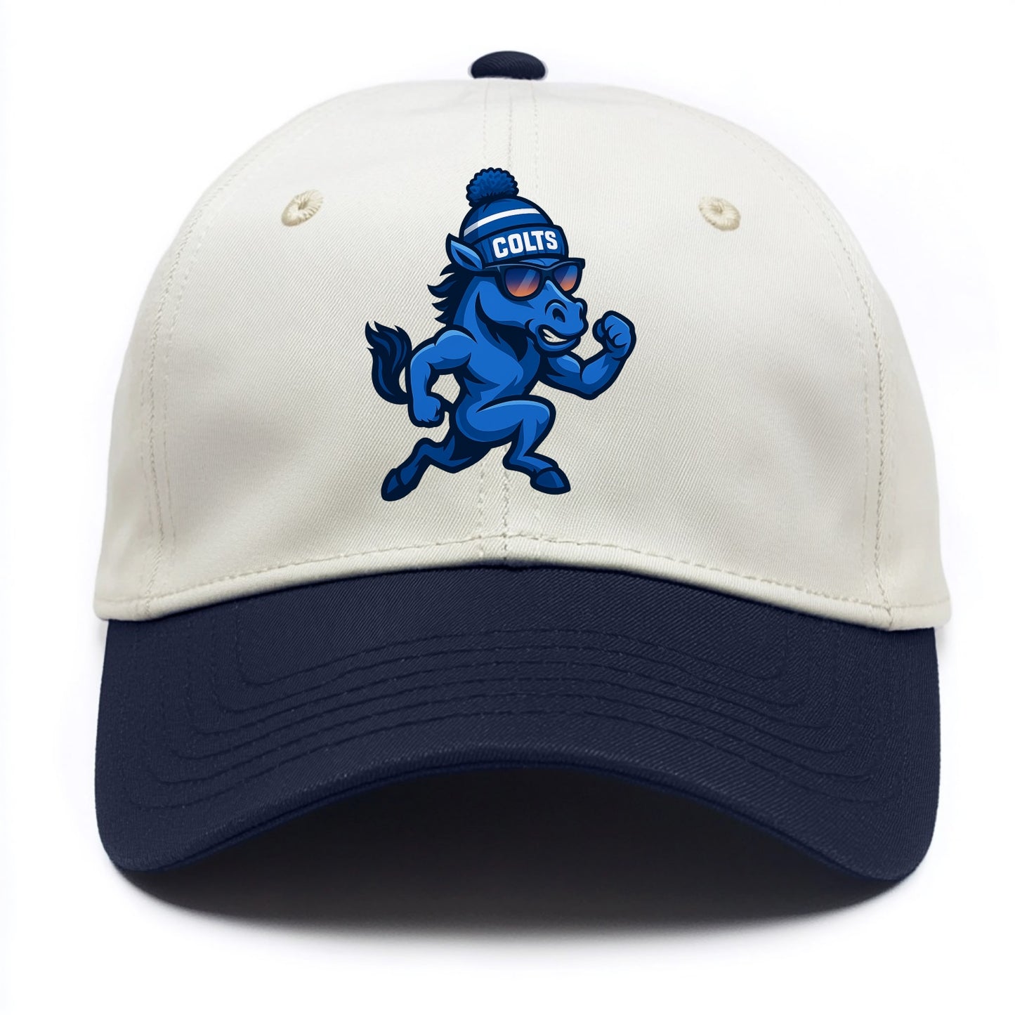 Indianapolis Colt Horse wearing Colts blue and white beanie with pom pom and - Two Tone Cap - Navy