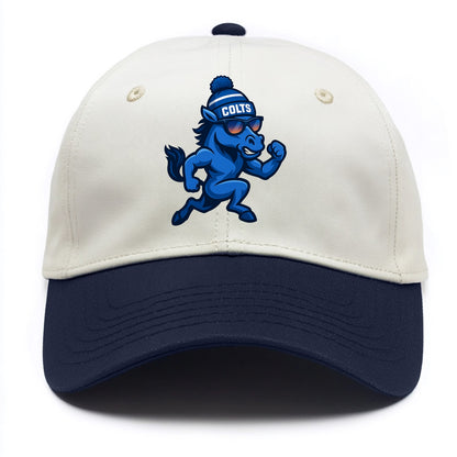 Indianapolis Colt Horse wearing Colts blue and white beanie with pom pom and - Two Tone Cap - Navy