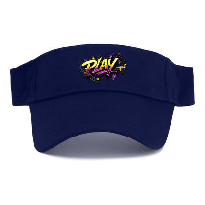 Bold typography design - "PLAY" - creative expression, musical performance - Visor - Navy
