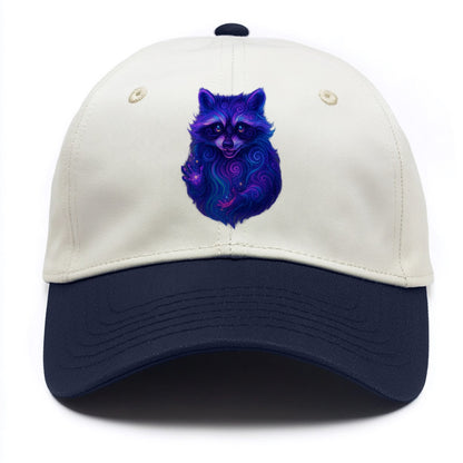 Playful raccoon with mask swirling in hypnotic patterns, neon purple and green fur - Two Tone Cap - Navy