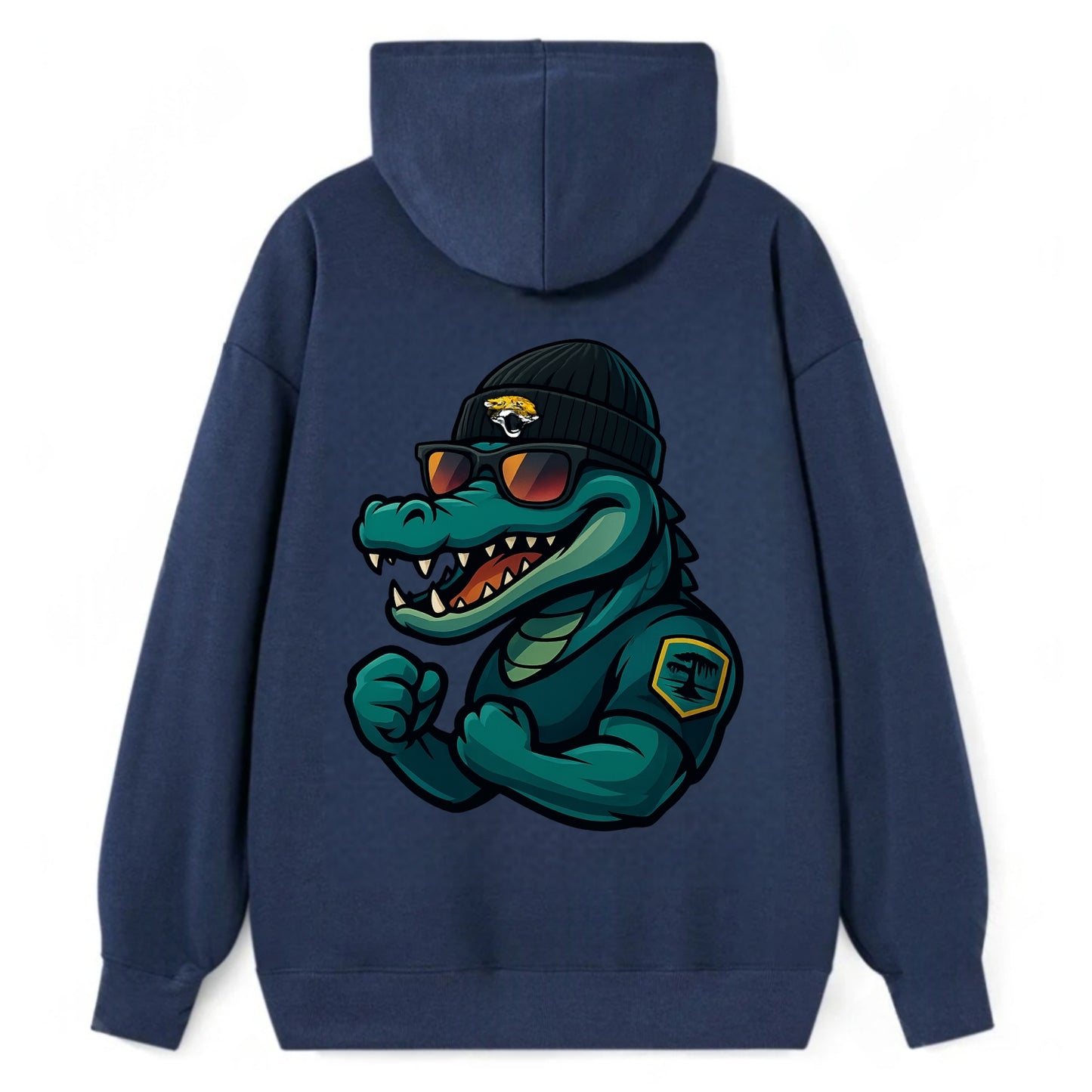 Jacksonville Alligator wearing Jaguars beanie with swamp patch and - Classic Pullover Hoodie - Navy
