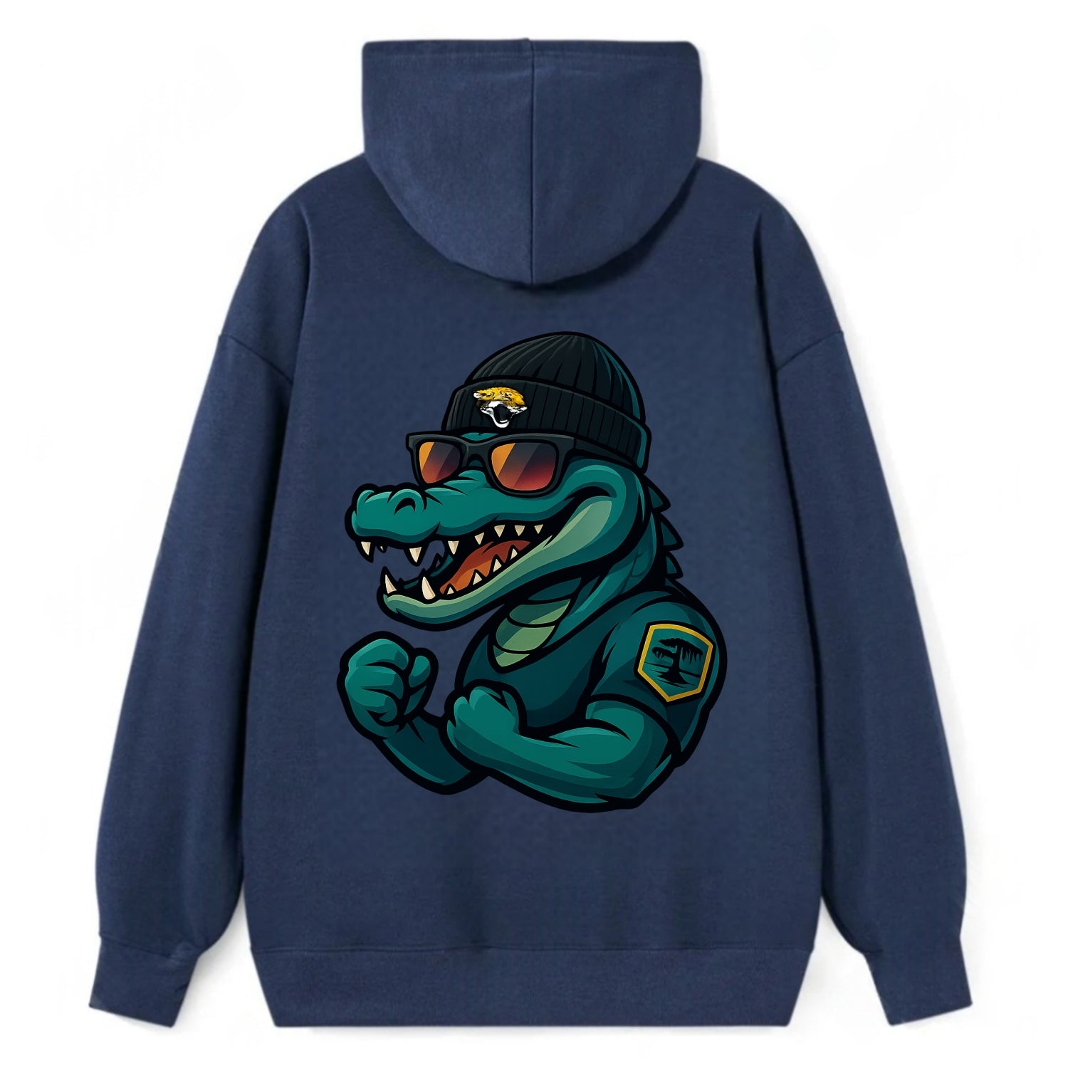 Jacksonville Alligator wearing Jaguars beanie with swamp patch and - Classic Pullover Hoodie - Navy
