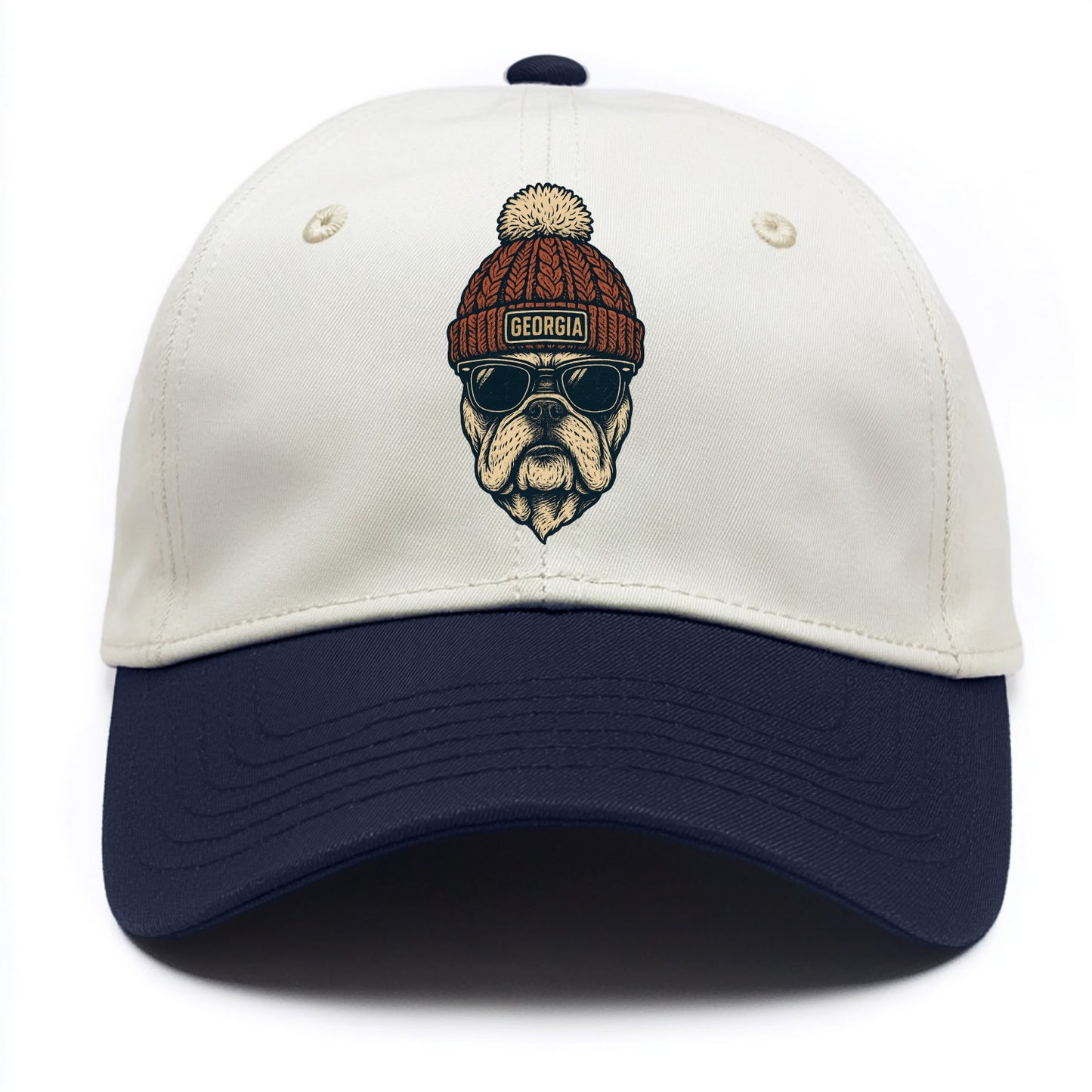 Athens Bulldog wearing Georgia beanie wi - Two Tone Cap - Navy