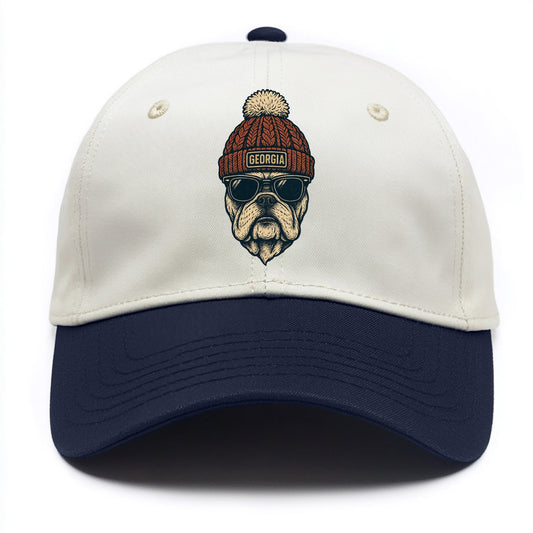 Athens Bulldog wearing Georgia beanie wi - Two Tone Cap - Navy