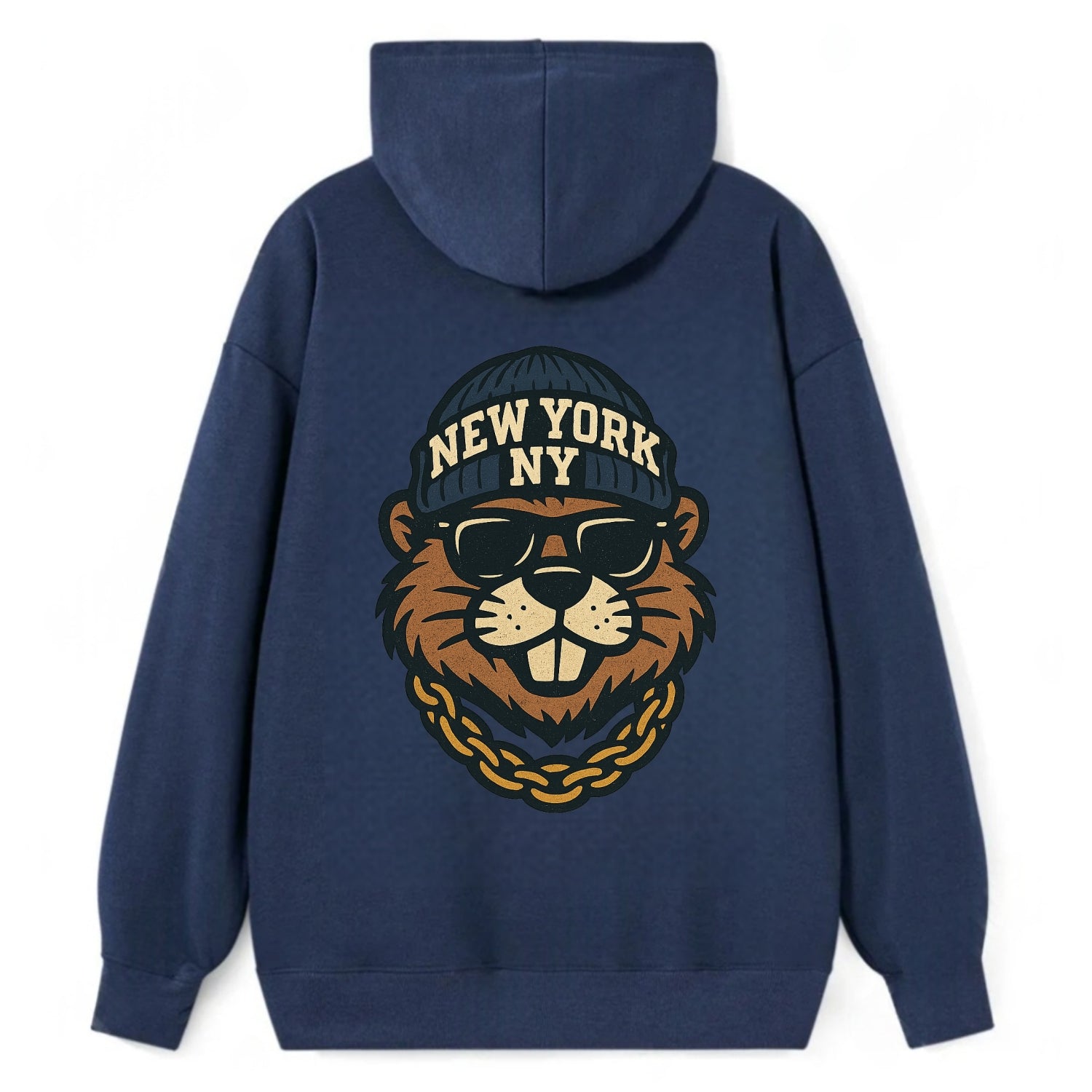 {"animal":"beaver","locationText":"NEW YORK","initials":"NY","beanieColor" - Classic Pullover Hoodie - Navy