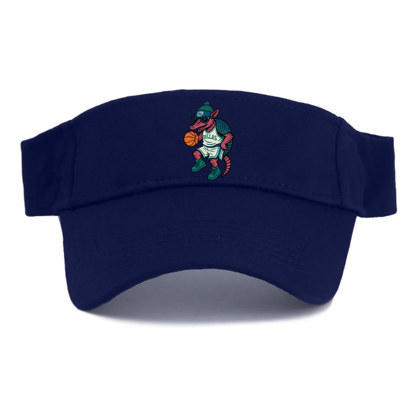 Dallas Armadillo wearing Mavericks beanie with cowboy hat patch and wayfarer sunglasses - Visor - Navy