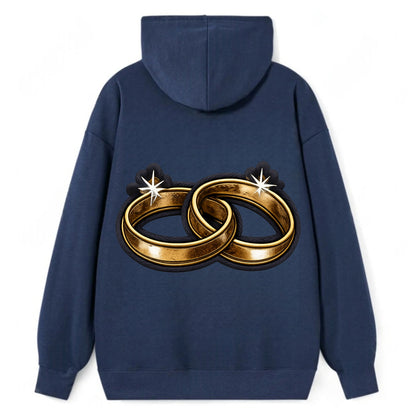 WEDDING RINGS - interlocked bands in gold , marriage - Classic Pullover Hoodie - Navy