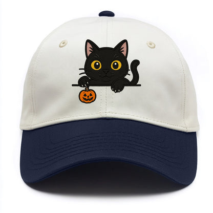 Midnight the black cat poking tongue out playfully while peeking. - Two Tone Cap - Navy