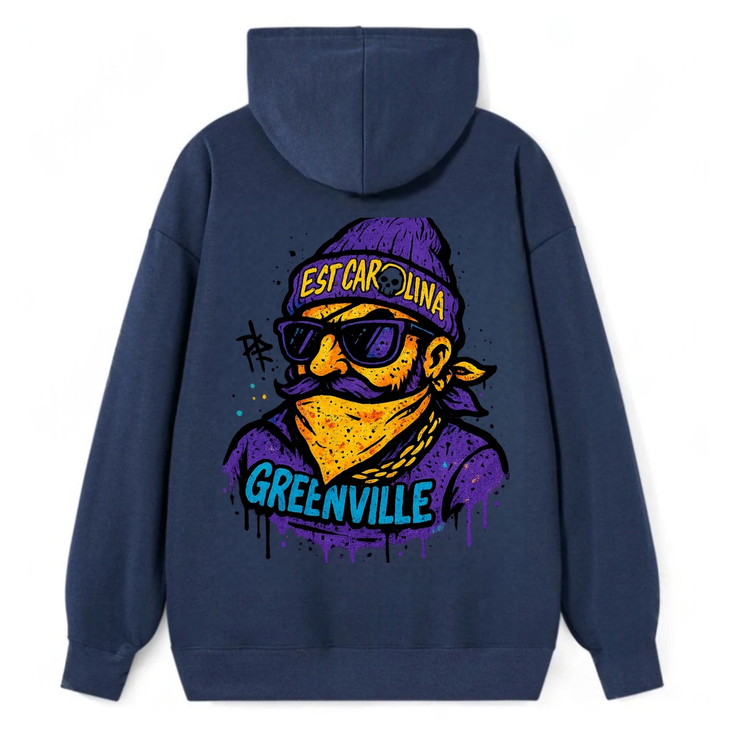Greenville Pirate wearing East Carolina beanie with skull patch - Classic Pullover Hoodie - Navy