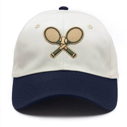 Embroidered patch design - TENNIS RACKET CROSSED - tennis rackets with ball in white - Two Tone Cap - Navy