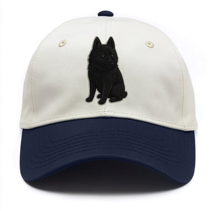 Schipperke - Solid black small embroidered sitting pose - Two Tone Cap - Navy