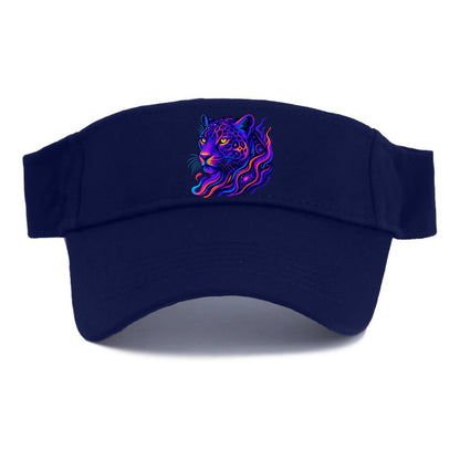 Powerful jaguar with rosettes containing miniature galaxies, cosmic purple and orange - Visor - Navy