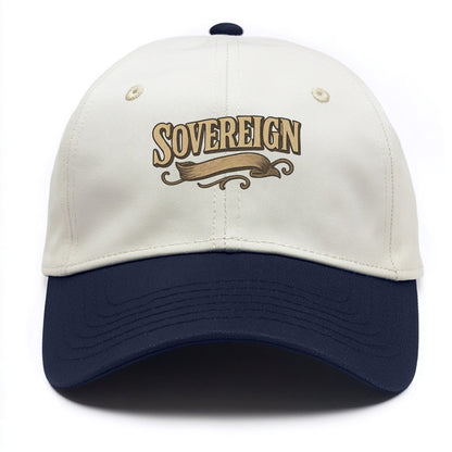 Bold typography design - "SOVEREIGN" - self-ruled, autonomous, in control - Two Tone Cap - Navy