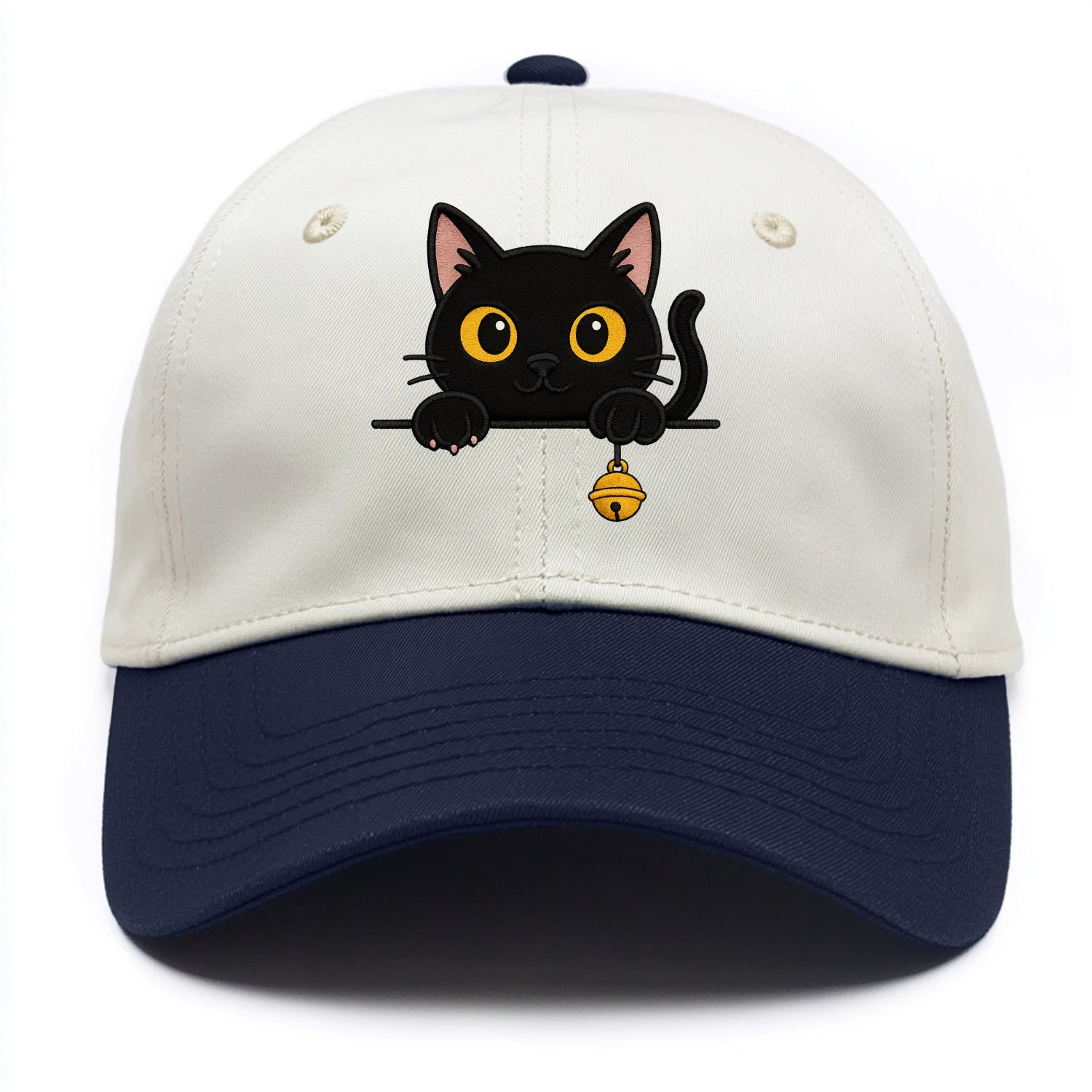 Midnight the black cat leaning sideways with chin resting on left paw. - Two Tone Cap - Navy