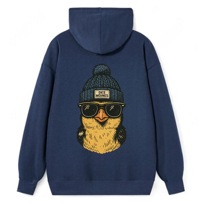 Iowa Goldfinch wearing Des Moines beanie with pom pom and wayfarer - Classic Pullover Hoodie - Navy