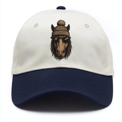 North Dakota Nokota Horse wearing Fargo beanie with pom pom and wayfarer sunglasses - Two Tone Cap - Navy