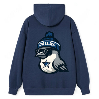 Dallas Mockingbird wearing Cowboys beanie with sheriff star and wayfarer - Classic Pullover Hoodie - Navy